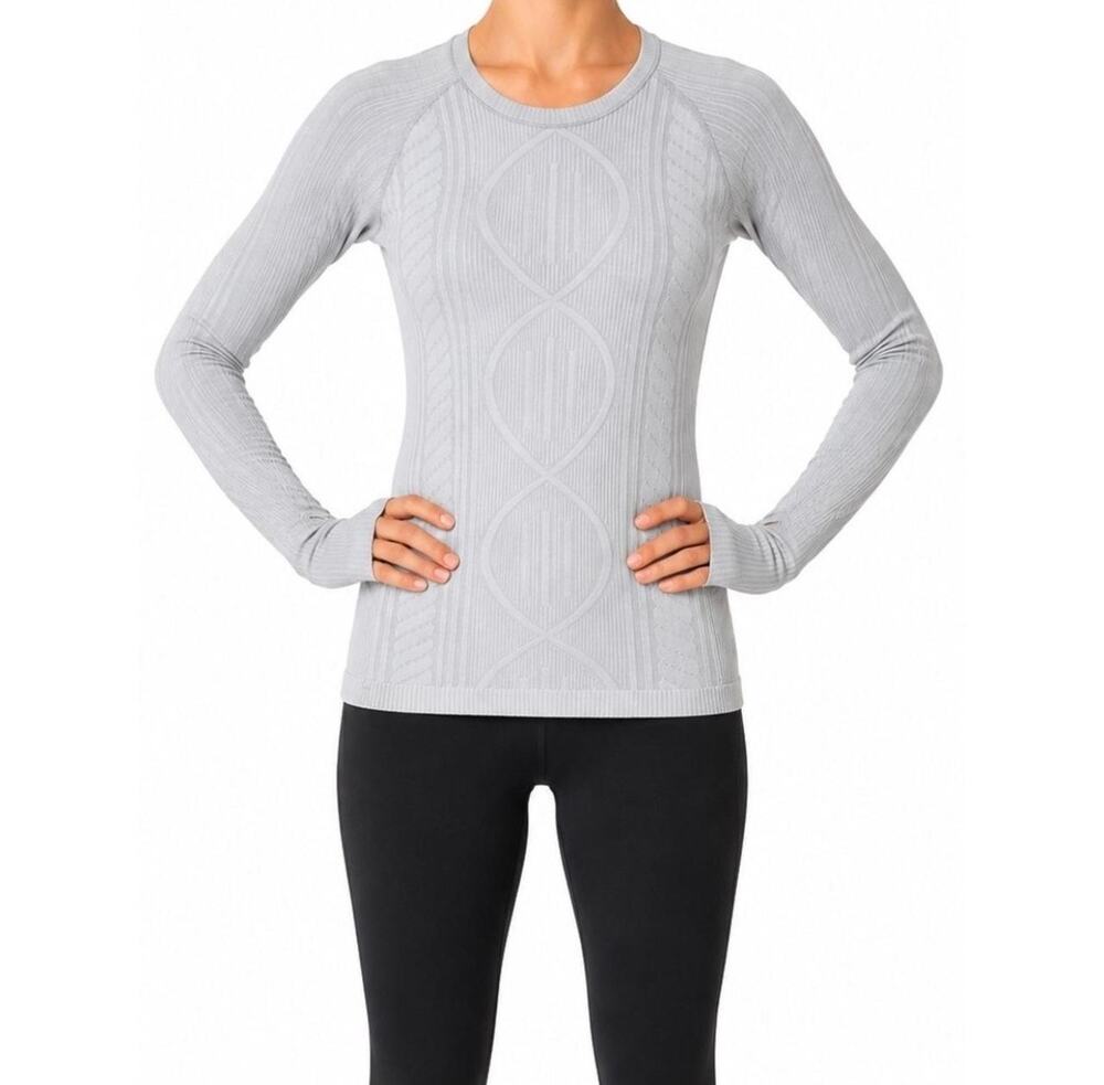 Lululemon Rest Less Pullover Long Sleeve Shirt Size 10 Gray Cable Knit